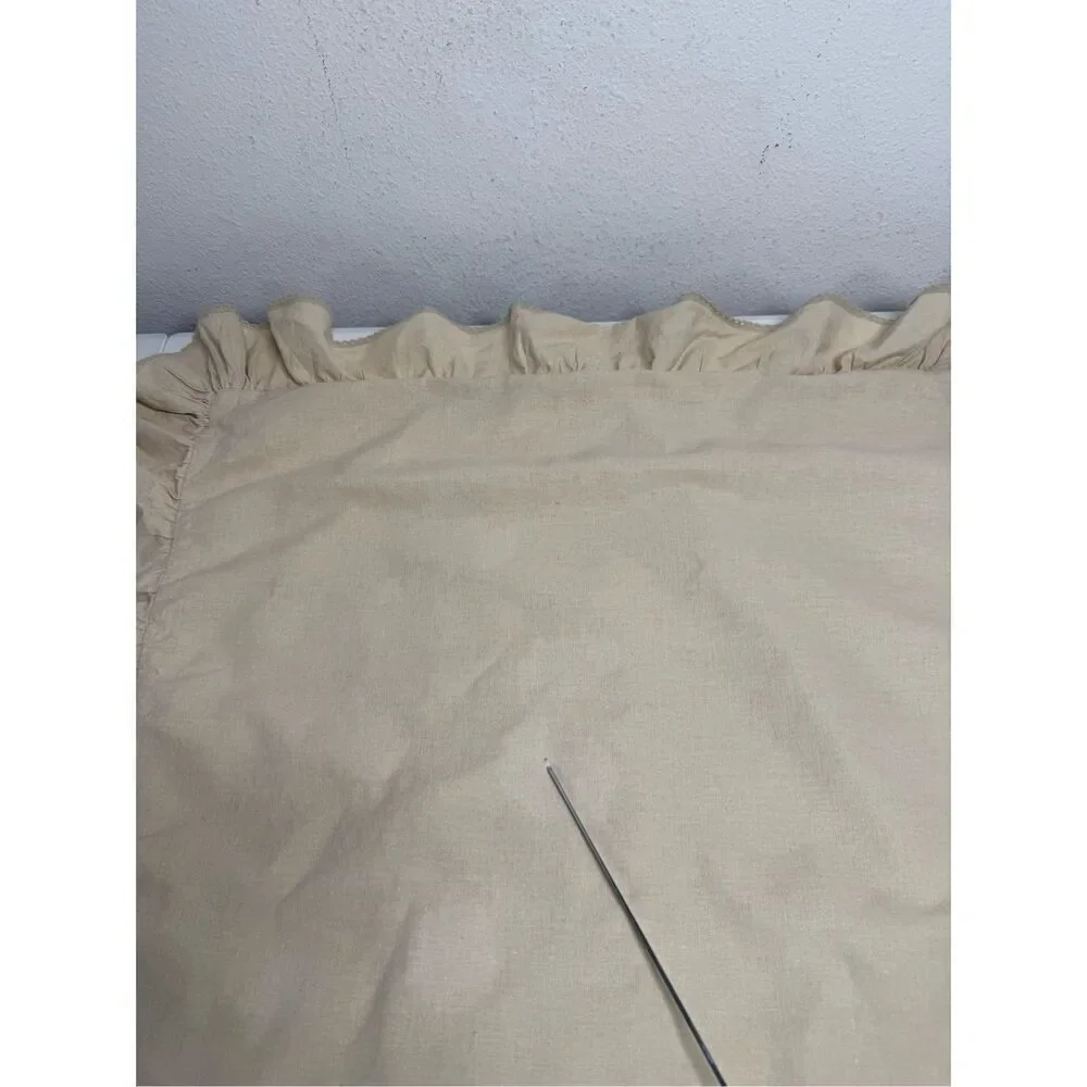Ralph Lauren Cottage Tan Cotton Blend Pillow Sham Crochet Lace Trim 23”x23”
